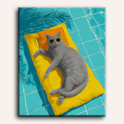 Malen nach Zahlen - Graue Katze am Pool