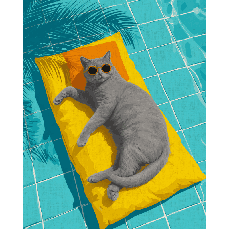 Malen nach Zahlen - Graue Katze am Pool - Malen nach Zahlen