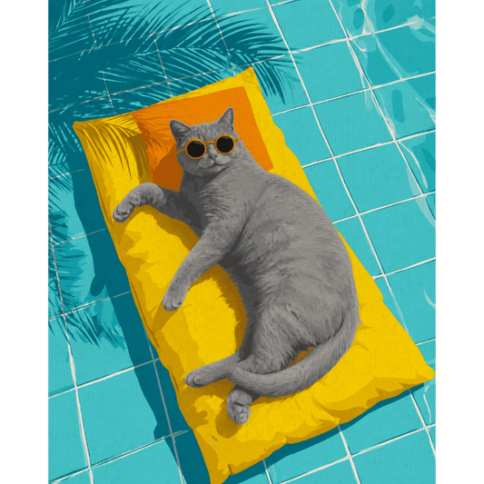 Malen nach Zahlen - Graue Katze am Pool - Malen nach Zahlen