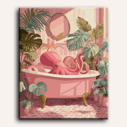 Malen nach Zahlen - Rosa Oktopus-Bad