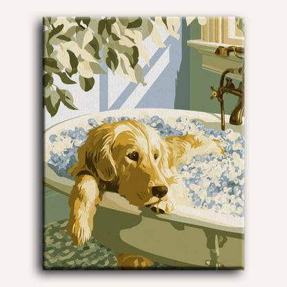 Malen nach Zahlen - Golden Retriever im Bad