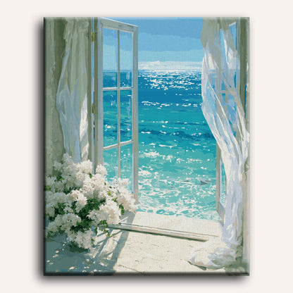 Malen nach Zahlen - Am azurblauen Fenster