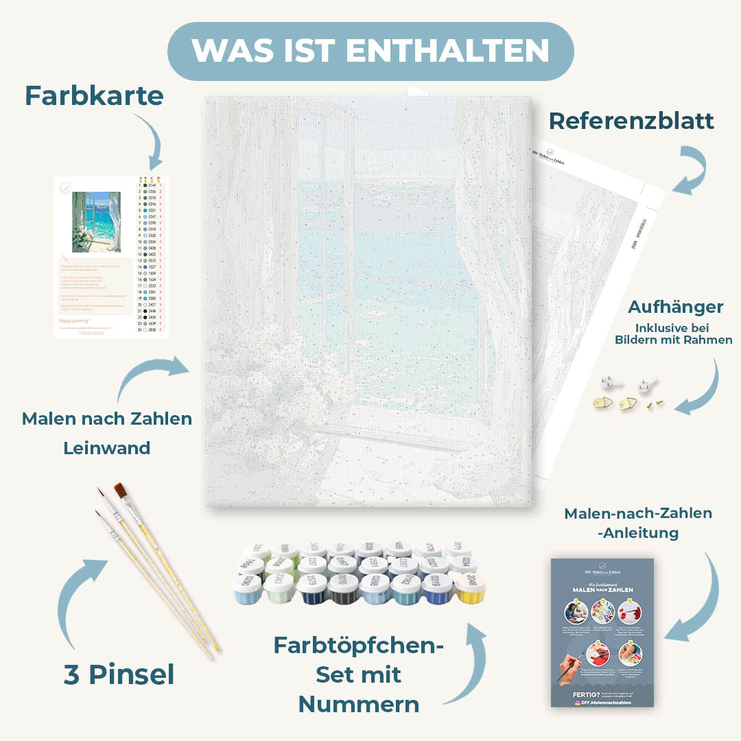 Malen nach Zahlen - Am azurblauen Fenster