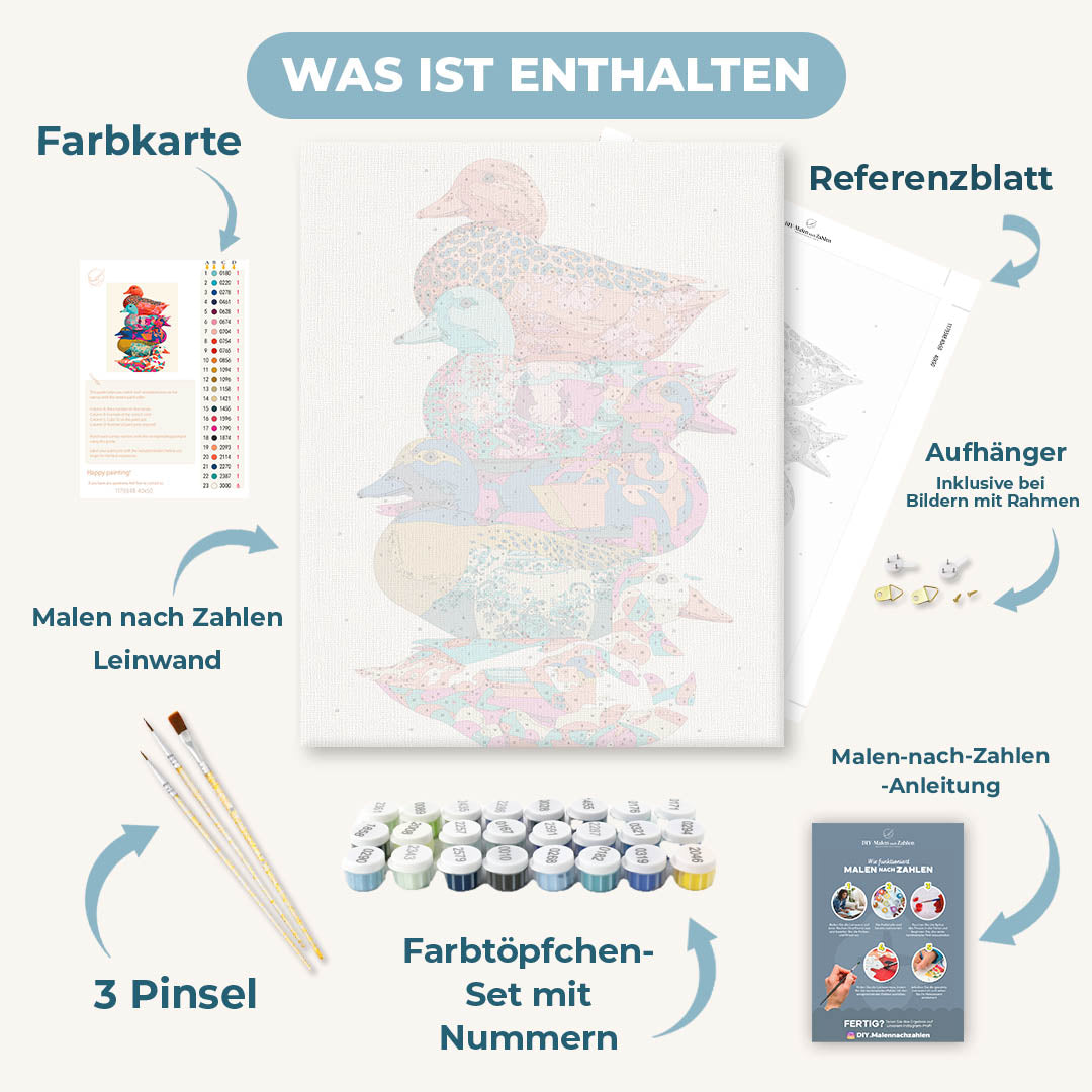 Malen nach Zahlen - Fünf dekorative Enten