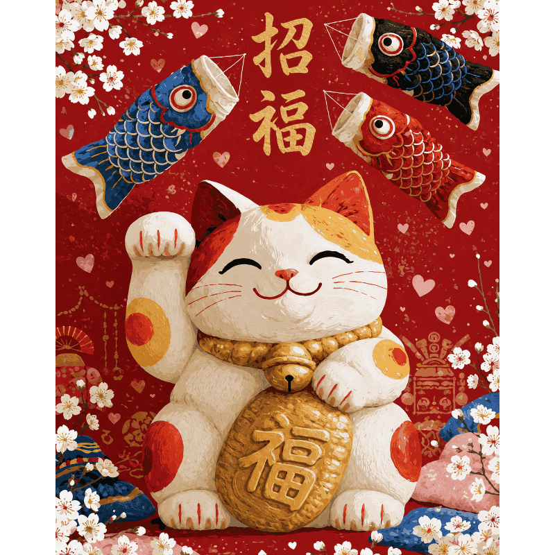 Malen nach Zahlen - Maneki Neko Glück - Malen nach Zahlen