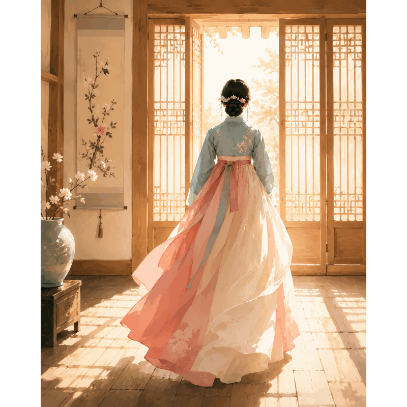 Malen nach Zahlen - Morgen im Hanbok - Malen nach Zahlen