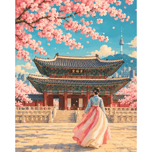 Malen nach Zahlen - Frühling in Gyeongbokgung - Malen nach Zahlen