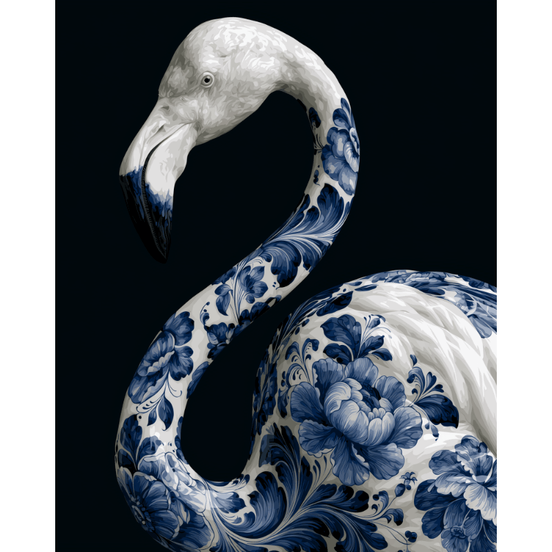 Malen nach Zahlen - Delft Blau Flamingo - Malen nach Zahlen