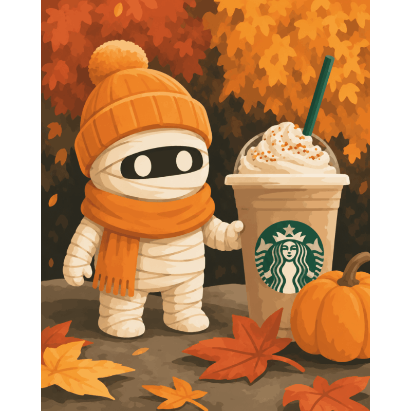 Malen nach Zahlen - Pumpkin Spice Mumie - Malen nach Zahlen