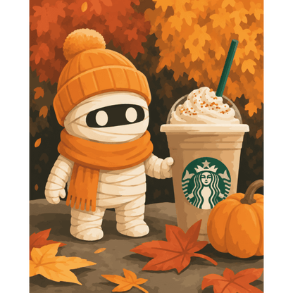 Malen nach Zahlen - Pumpkin Spice Mumie - Malen nach Zahlen