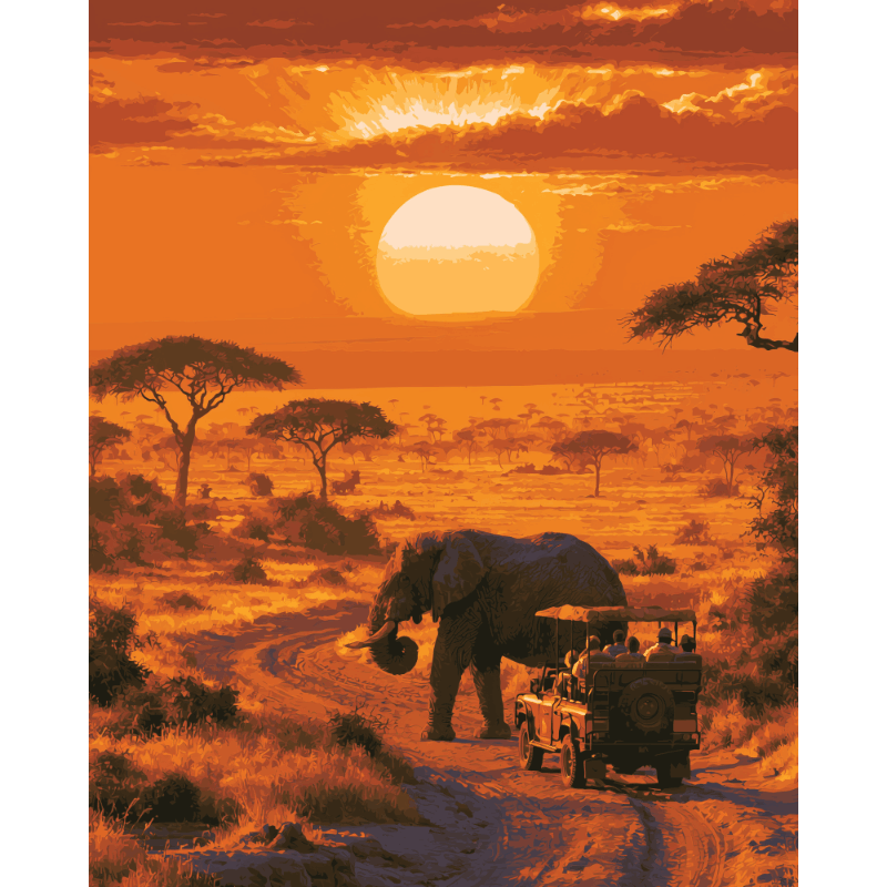 Malen nach Zahlen - Safari-Sonnenuntergang - Malen nach Zahlen