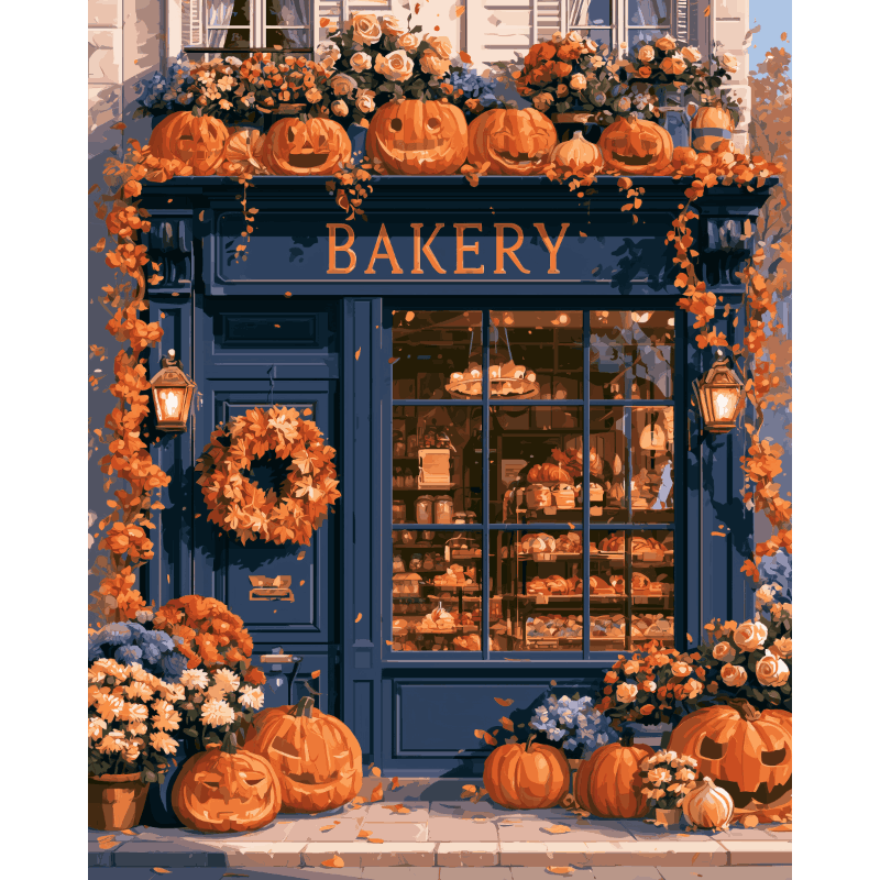 Malen nach Zahlen - Die Halloween-Bäckerei - Malen nach Zahlen