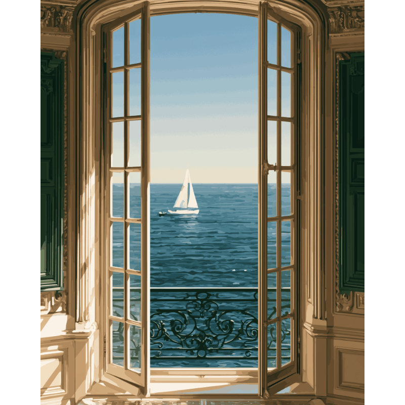 Malen nach Zahlen - Segelboot-Fensterblick - Malen nach Zahlen