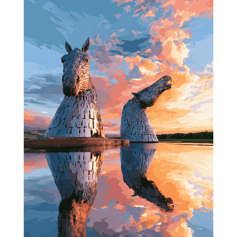 Malen nach Zahlen - Die Kelpies in der Dämmerung - Malen nach Zahlen
