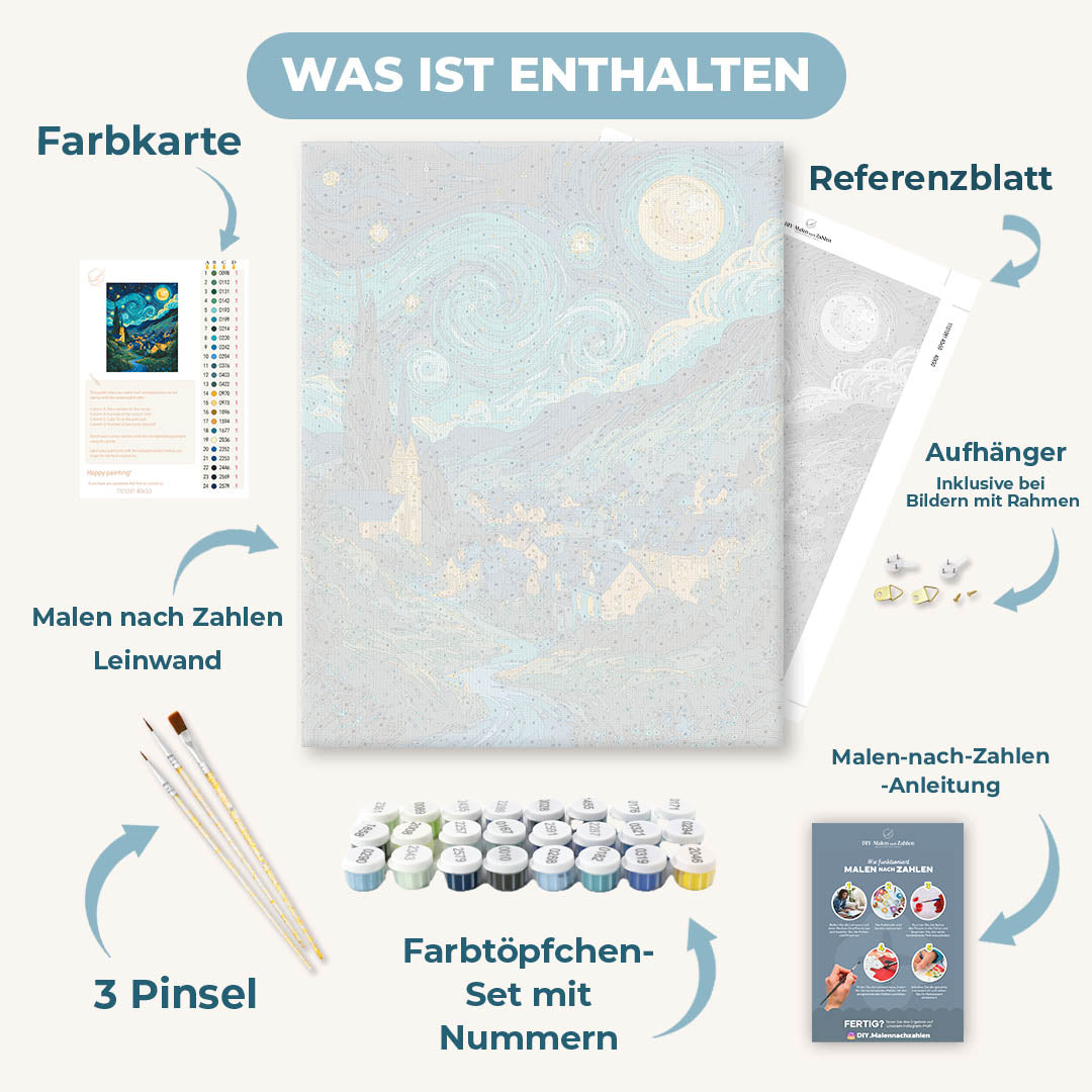 Malen nach Zahlen - Sternennacht über dem Dorf