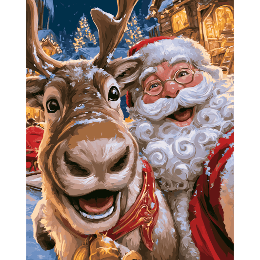 Malen nach Zahlen - Weihnachtsmann & Rudolph Selfie - Malen nach Zahlen