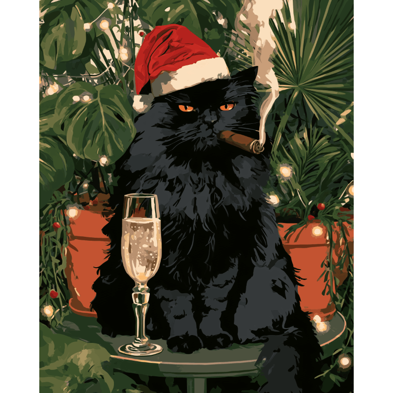 Malen nach Zahlen - Zigarre & Champagner Katze - Malen nach Zahlen