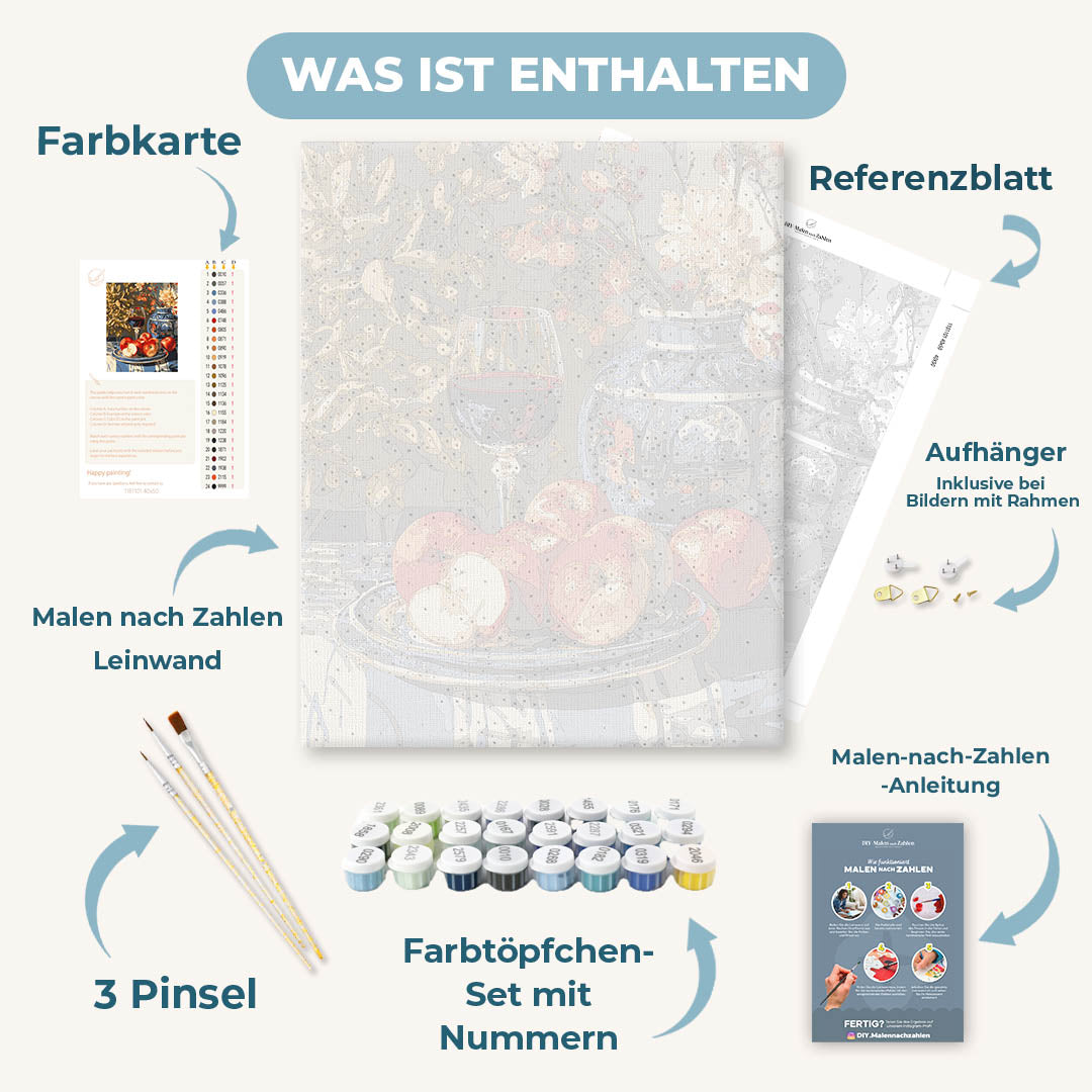 Malen nach Zahlen - Äpfel & blaues Porzellan