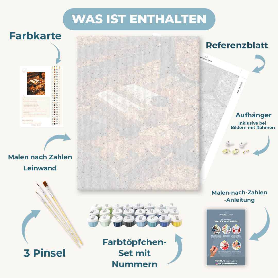 Malen nach Zahlen - Eine Bank im Herbst