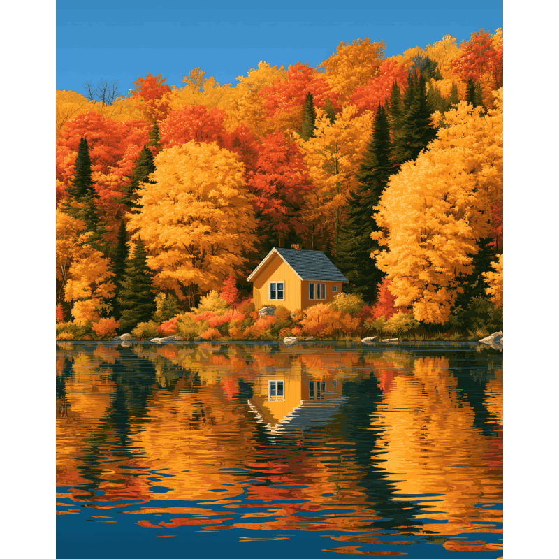 Malen nach Zahlen - Herbstliche Seespiegelung - Malen nach Zahlen