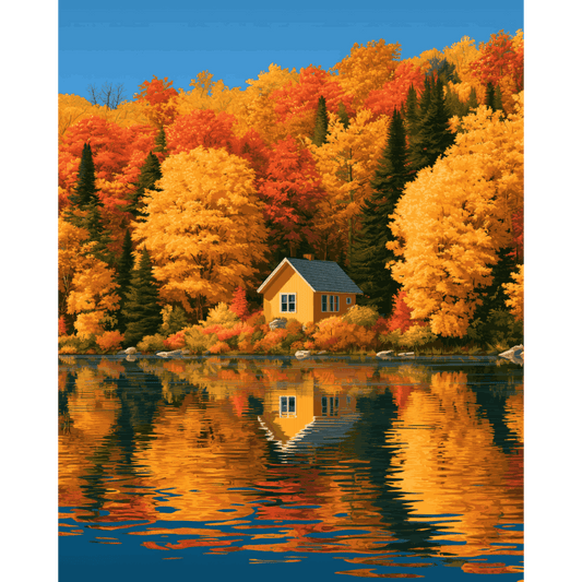 Malen nach Zahlen - Herbstliche Seespiegelung - Malen nach Zahlen