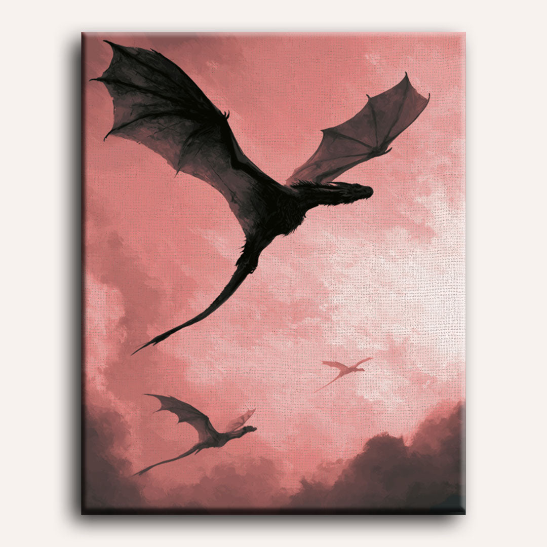 Malen nach Zahlen - Drache im rosa Himmel