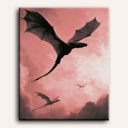 Malen nach Zahlen - Drache im rosa Himmel
