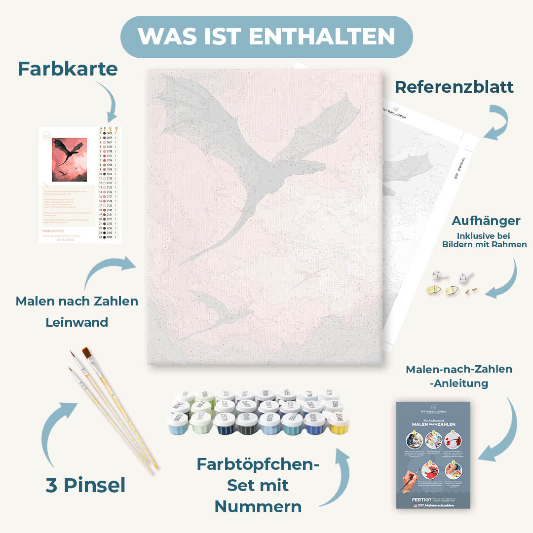 Malen nach Zahlen - Drache im rosa Himmel