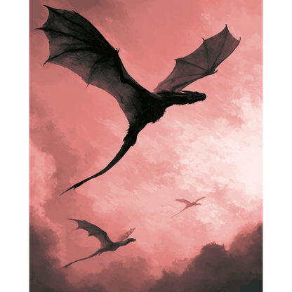 Malen nach Zahlen - Drache im rosa Himmel - Malen nach Zahlen