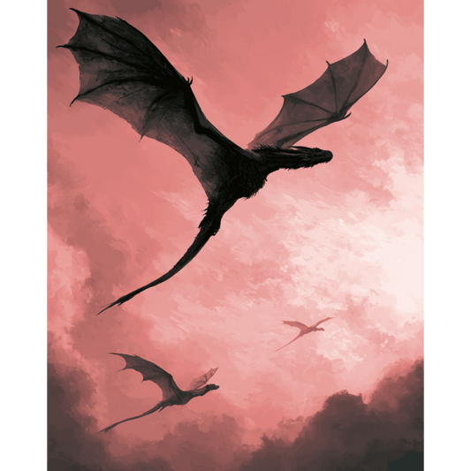 Malen nach Zahlen - Drache im rosa Himmel - Malen nach Zahlen