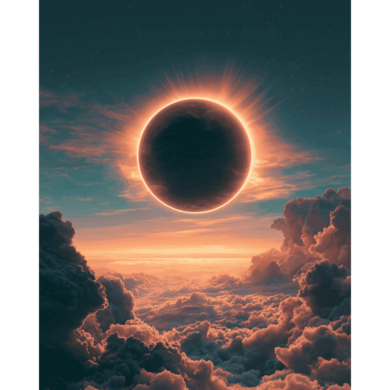 Malen nach Zahlen - Sonnenfinsternis über den Wolken - Malen nach Zahlen