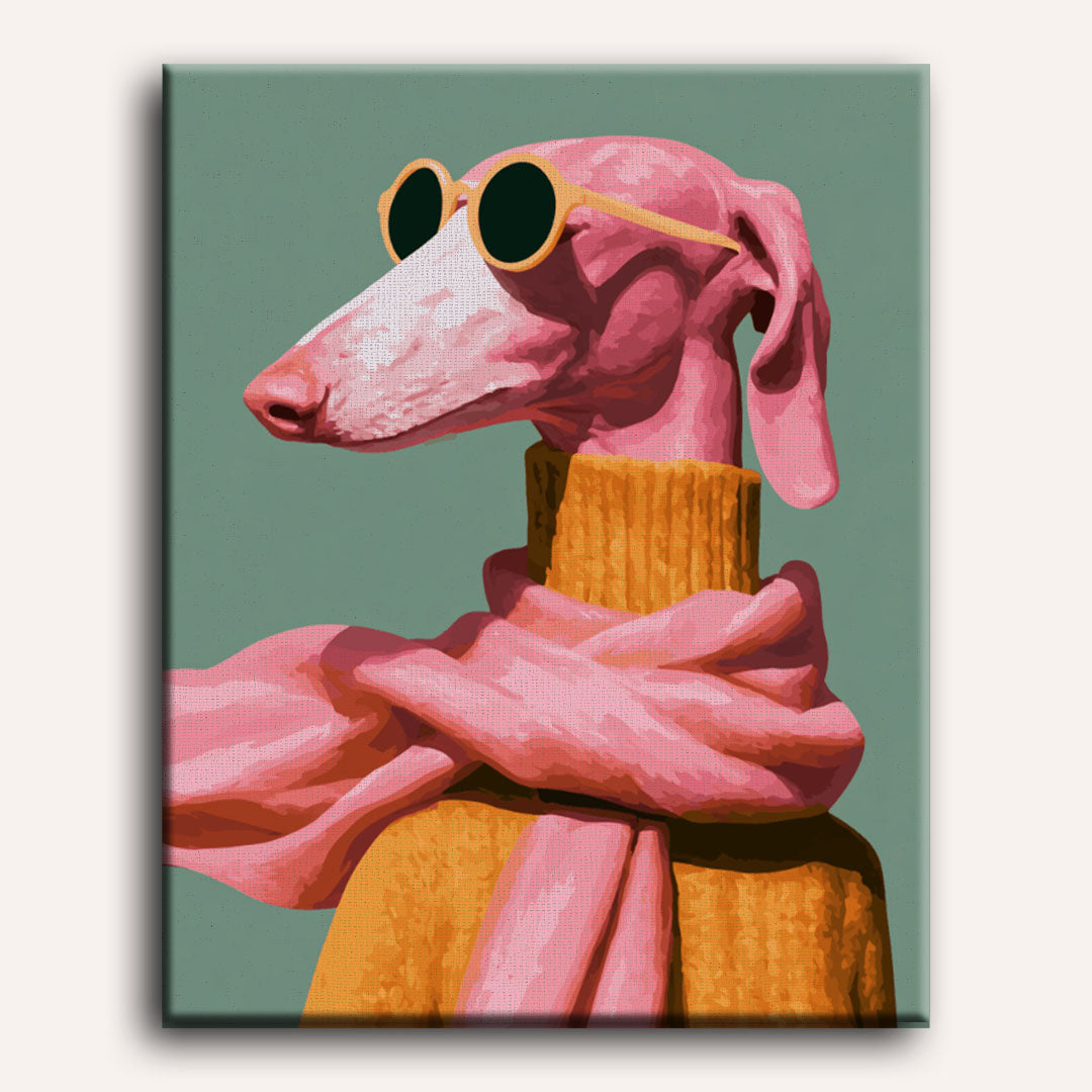 Malen nach Zahlen - Flamingo-Hund im Chic