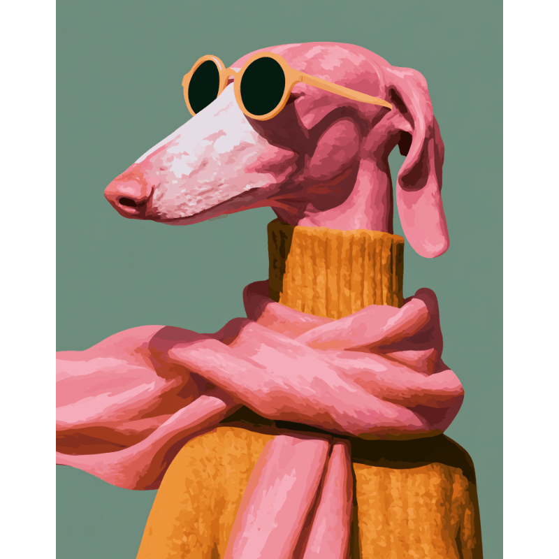 Malen nach Zahlen - Flamingo-Hund im Chic - Malen nach Zahlen