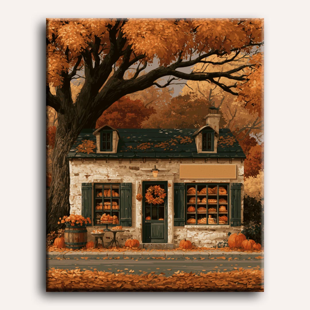 Malen nach Zahlen - Herbstliche Bäckerei-Hütte