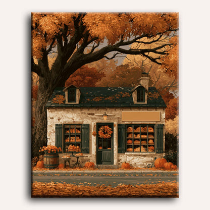 Malen nach Zahlen - Herbstliche Bäckerei-Hütte