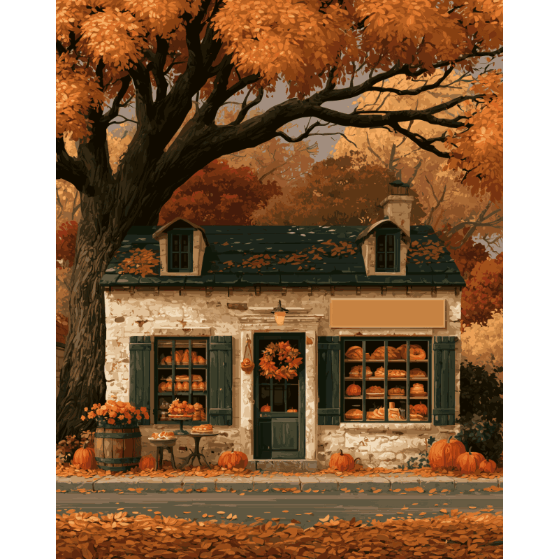 Malen nach Zahlen - Herbstliche Bäckerei-Hütte - Malen nach Zahlen
