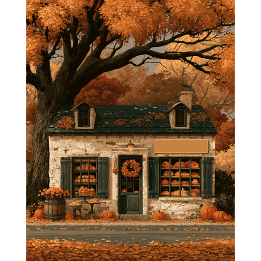 Malen nach Zahlen - Herbstliche Bäckerei-Hütte - Malen nach Zahlen