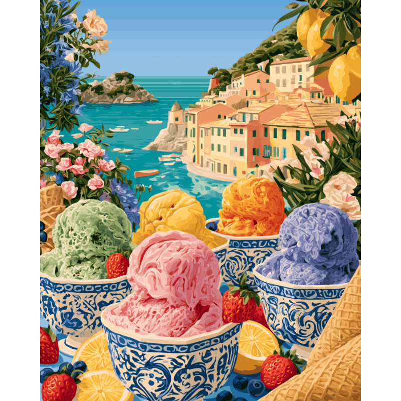 Malen nach Zahlen - Küsten-Gelato-Schalen - Malen nach Zahlen