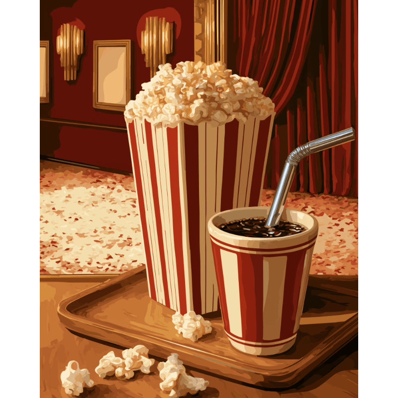 Malen nach Zahlen - Filmabend mit Popcorn - Malen nach Zahlen