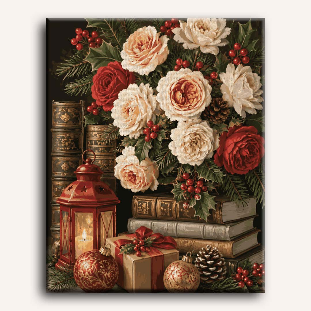 Malen nach Zahlen - Rosen & alte Bücher
