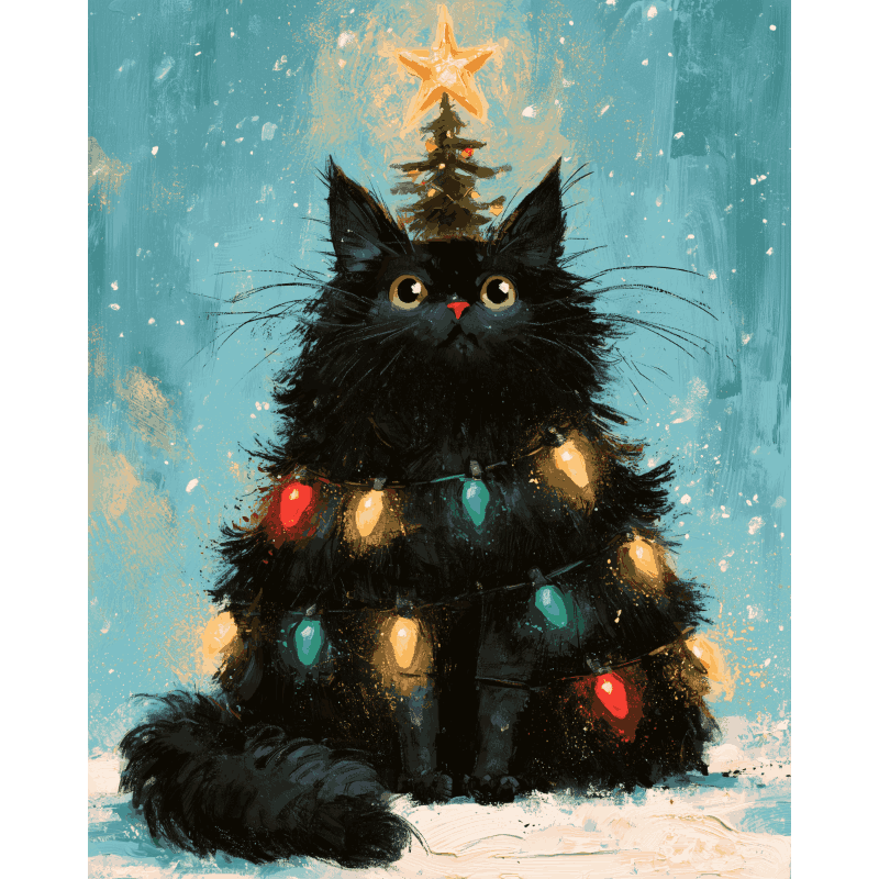 Malen nach Zahlen - Kätzchen-Weihnachtsbaum - Malen nach Zahlen