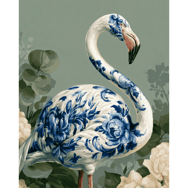 Malen nach Zahlen - Delfter Flamingo in Blüte - Malen nach Zahlen