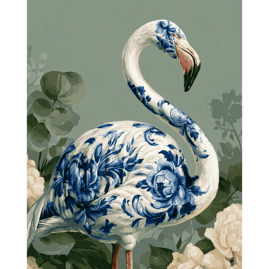Malen nach Zahlen - Delfter Flamingo in Blüte - Malen nach Zahlen
