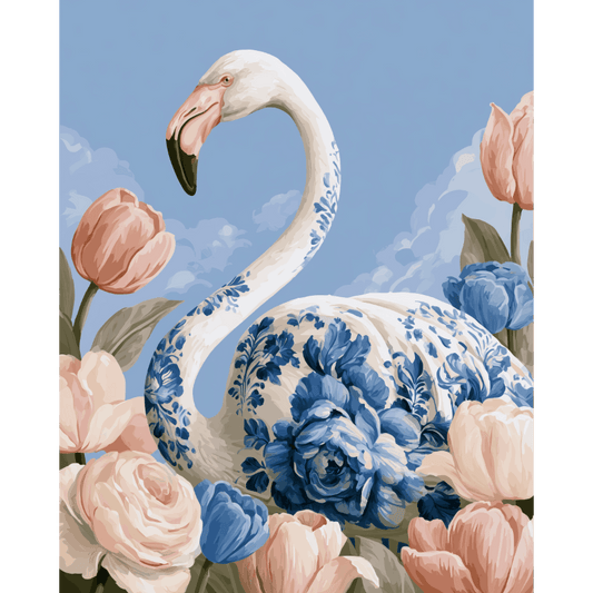 Malen nach Zahlen - Flamingo zwischen Tulpen - Malen nach Zahlen