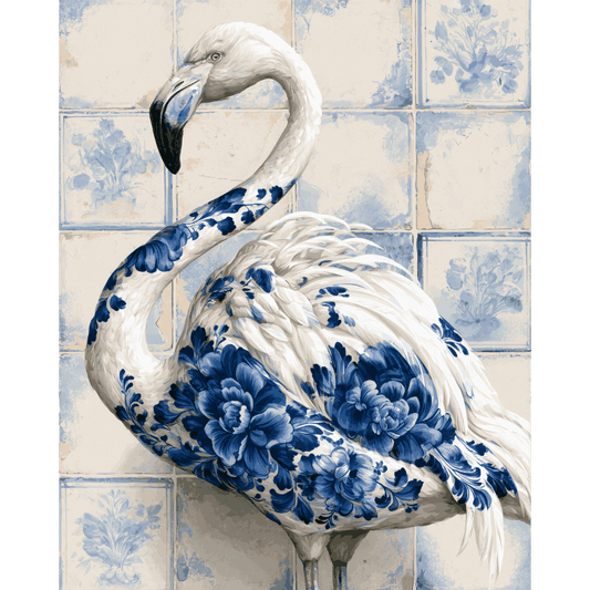 Malen nach Zahlen - Flamingo auf Delfter Fliese - Malen nach Zahlen