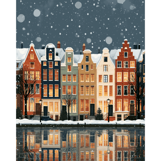 Malen nach Zahlen - Schneefall an der Gracht - Malen nach Zahlen