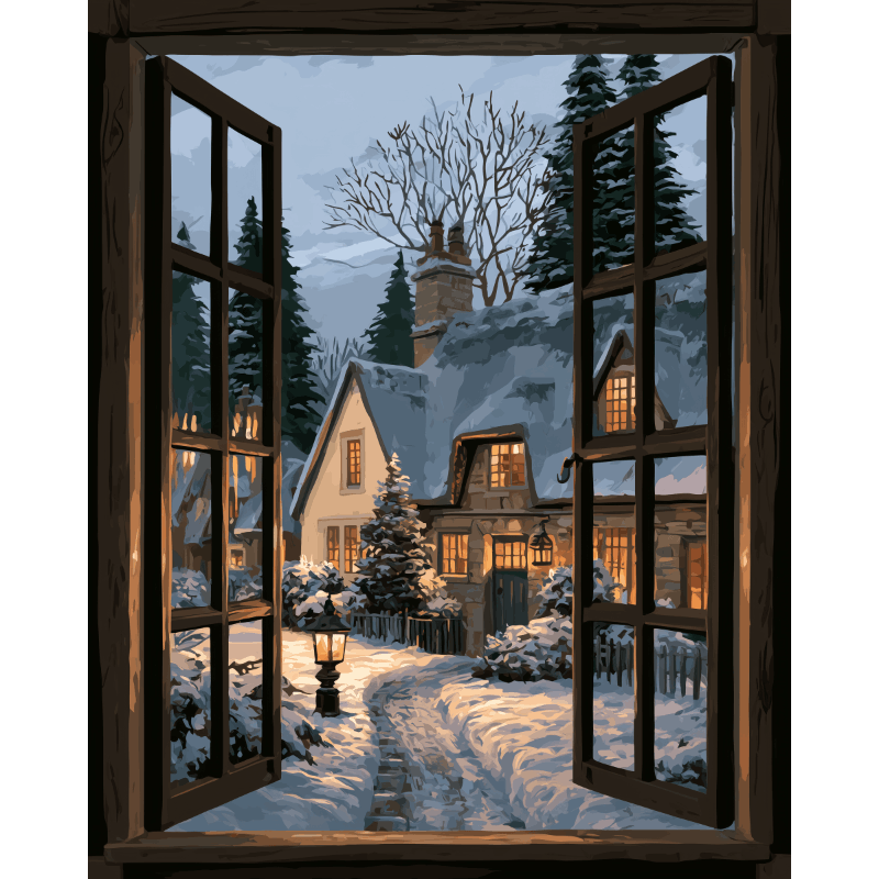 Malen nach Zahlen - Fenster zum Dorf - Malen nach Zahlen