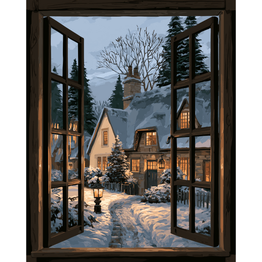 Malen nach Zahlen - Fenster zum Dorf - Malen nach Zahlen