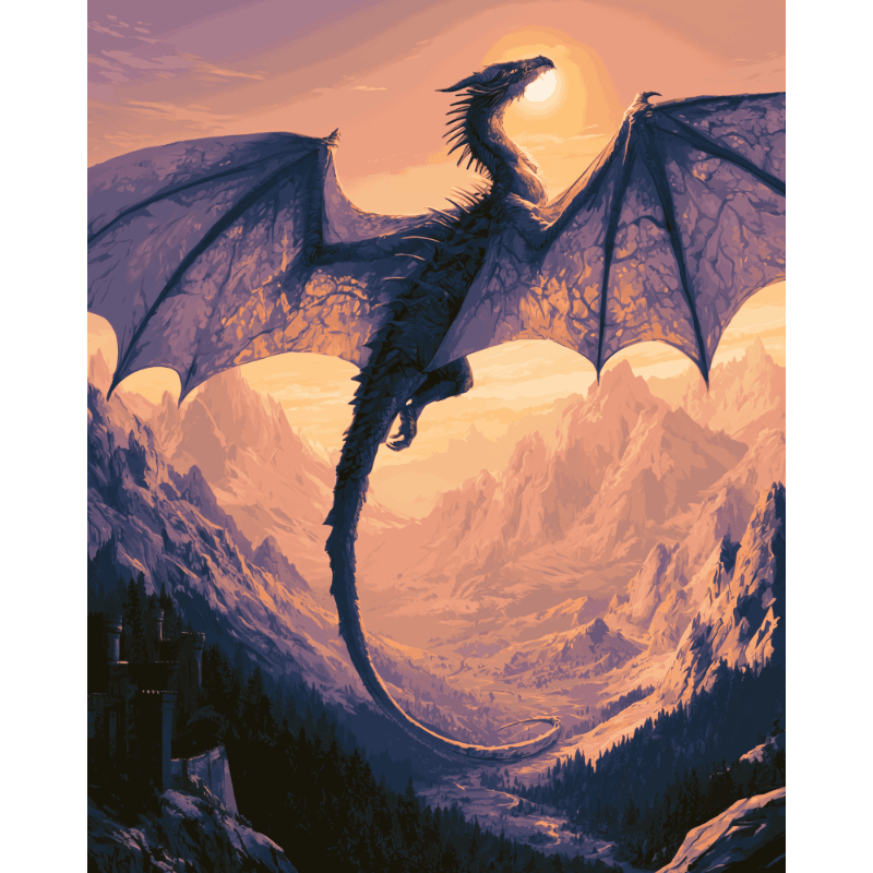 Malen nach Zahlen - Drache im Sonnenuntergang - Malen nach Zahlen
