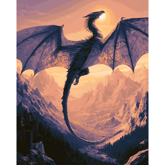 Malen nach Zahlen - Drache im Sonnenuntergang - Malen nach Zahlen